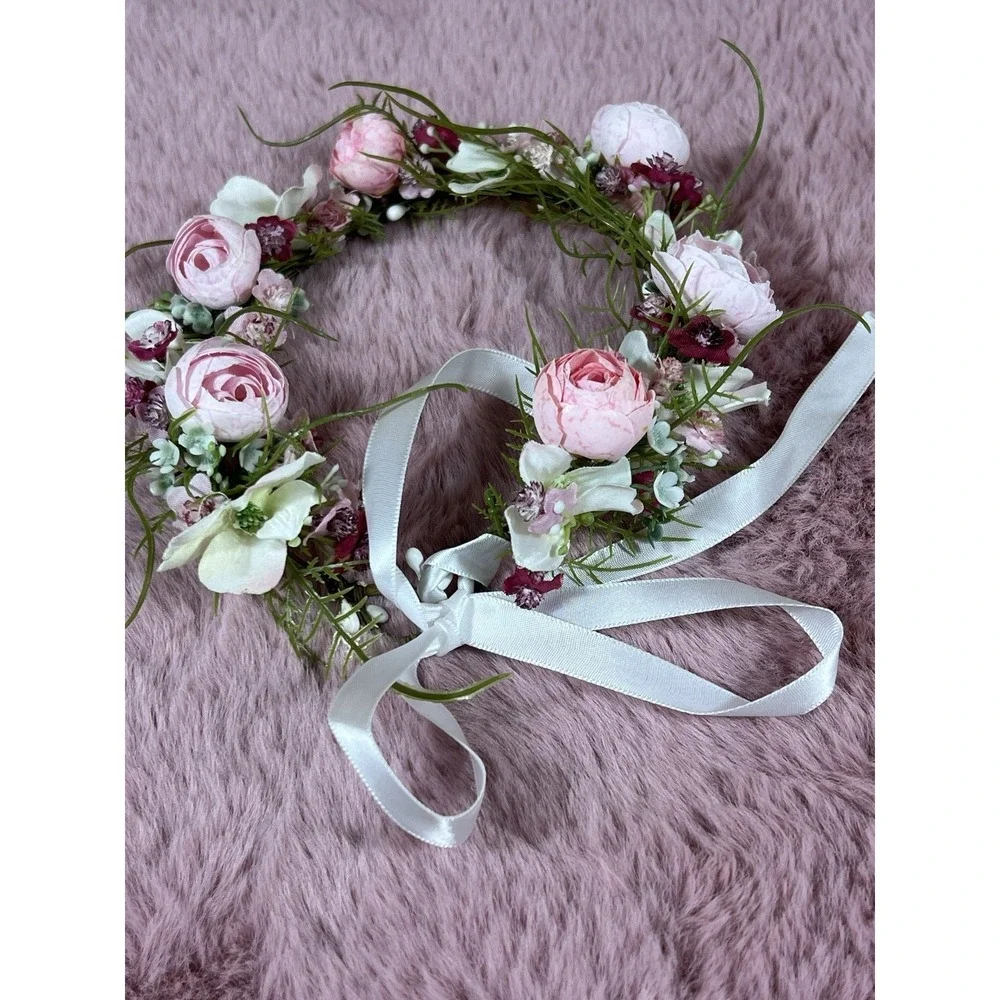Sweet Girl Flowers Crown - Pink Flowers Headband For Wedding ,birthdays , Party